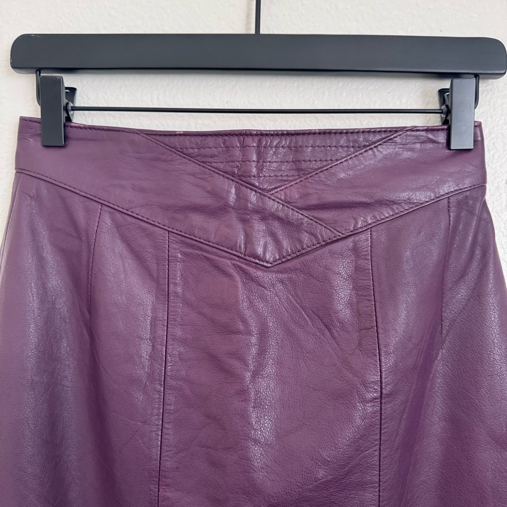 Jacqueline Ferrar Maroon Leather Midi Skirt Classic Vintage 90s Size 6 - Picture 3 of 8